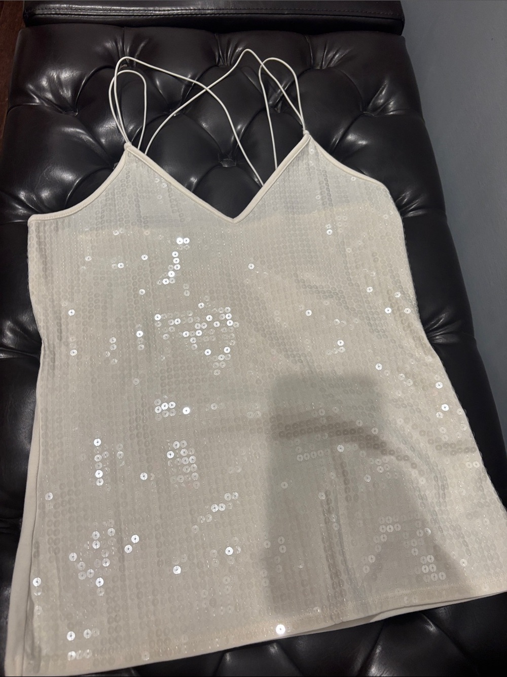 Express Cream Sequin Spaghetti-Strap Cami